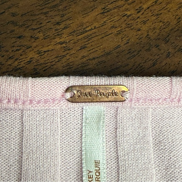 Free People Pink Ribbed Button Top L Boho Fitted Stretch Casual Chic - Picture 7 of 10